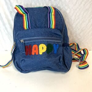 HAPPY Mini Denim Backpack Rainbow Gay Pride Adjustable Straps